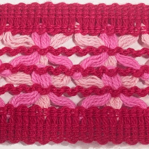 Red and Pink Open Weave Flat Trim Cotton Yarn Crocheted Style Banding Vintage Braid for Fashion Sewing and Home Decor Projects 1 yard image 5