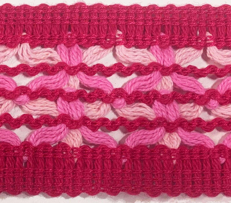 Red and Pink Open Weave Flat Trim Cotton Yarn Crocheted Style Banding Vintage Braid for Fashion Sewing and Home Decor Projects 1 yard image 5