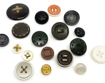 Sewing Stitch Theme Vintage Button Collection  Early Plastic Shank Buttons - B743 - 18 Buttons