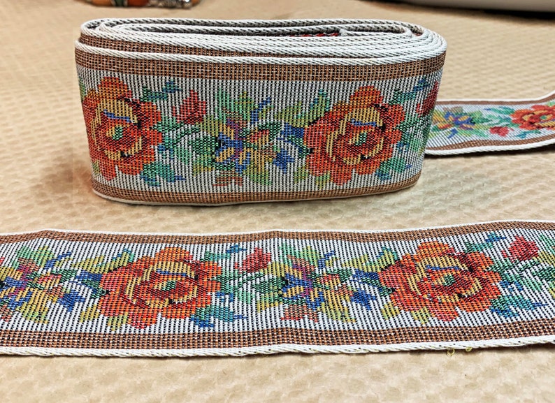 Floral Tapestry Jacquard Braid Rose Garland Woven Flat Trim Etsy
