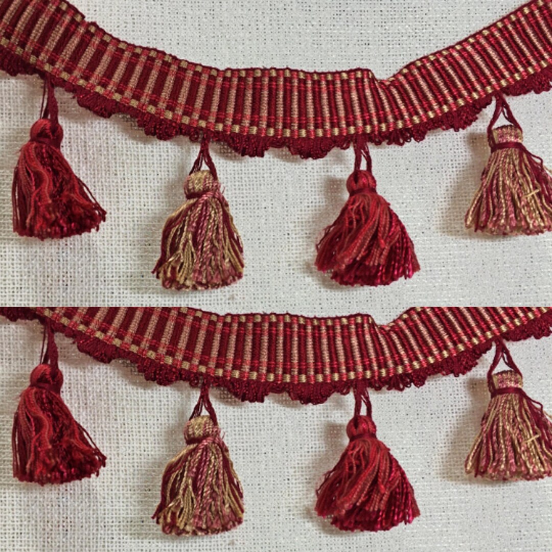 Red Tassel Trim Variegated Designer Trim With Great Top Braid is a