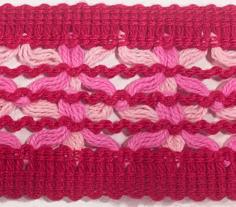 Red and Pink Open Weave Flat Trim Cotton Yarn Crocheted Style Banding Vintage Braid for Fashion Sewing and Home Decor Projects 1 yard image 10