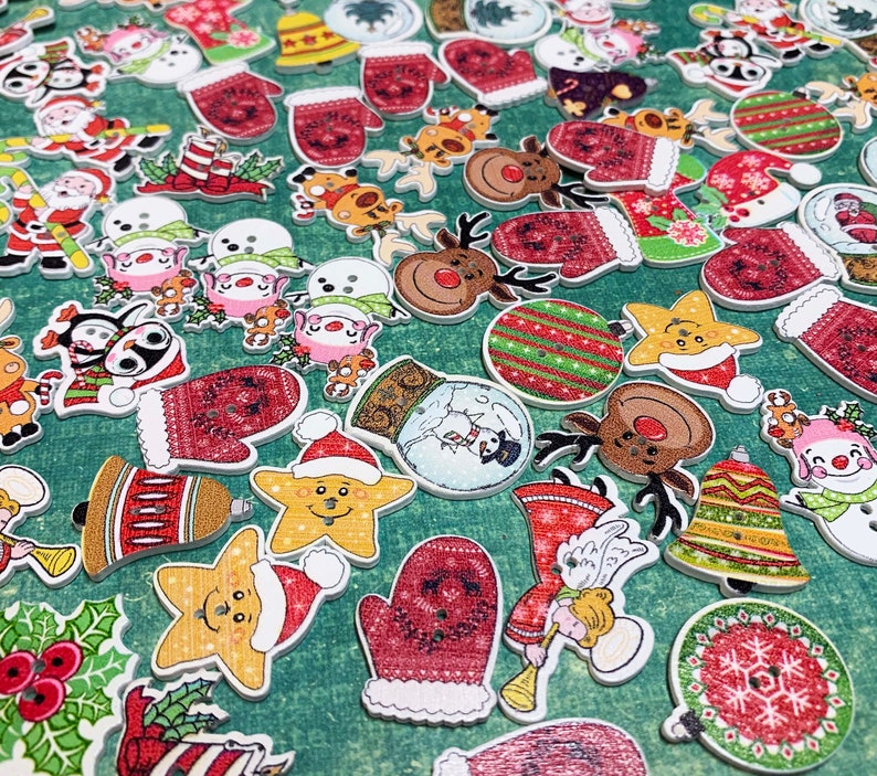 Christmas Wooden Button Holiday Novelty Sewing Buttons Scrapbooking Card Making Supplies Large DIY Decor Craft 10 mixed buttons B446 image 3