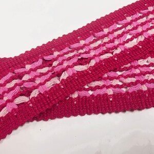 Red and Pink Open Weave Flat Trim Cotton Yarn Crocheted Style Banding Vintage Braid for Fashion Sewing and Home Decor Projects 1 yard image 6