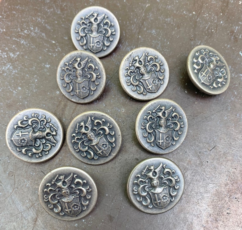 Metal Coat of Arms Buttons in Antiqued Silver Finish Heraldic | Etsy