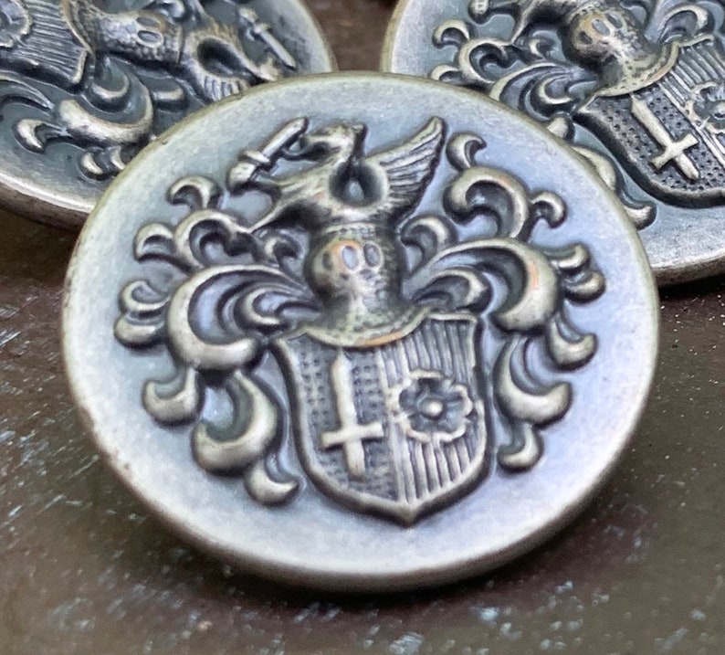 Metal Coat of Arms Buttons in Antiqued Silver Finish Heraldic Etsy