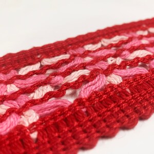 Red and Pink Open Weave Flat Trim Cotton Yarn Crocheted Style Banding Vintage Braid for Fashion Sewing and Home Decor Projects 1 yard image 7