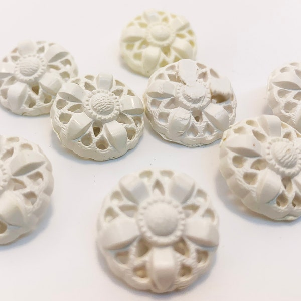 Shabby Chic Vintage Pierced Flower Buttons Plastic House dress Buttons Pierced Self Shank Old Buttons  - B511 - 2 Buttons