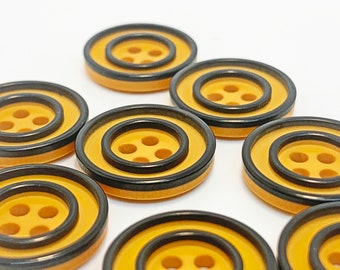 Orange and Black Vintage Double Ring Buttons  Vintage Well Buttons Collectible Buttons 4 hole Sewing DIY Buttons - B494 - 2 buttons