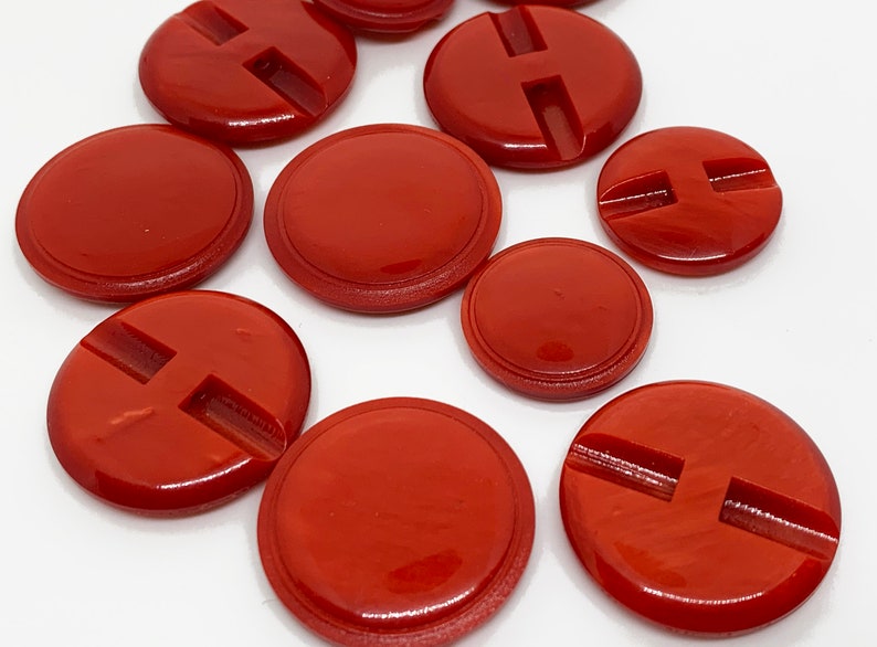 Red Vintage Buttons Self Shank Disc Buttons Large and Small Button Collectible B869 2 buttons image 10