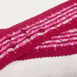 Red and Pink Open Weave Flat Trim Cotton Yarn Crocheted Style Banding Vintage Braid for Fashion Sewing and Home Decor Projects 1 yard image 1