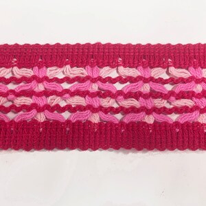 Red and Pink Open Weave Flat Trim Cotton Yarn Crocheted Style Banding Vintage Braid for Fashion Sewing and Home Decor Projects 1 yard image 4