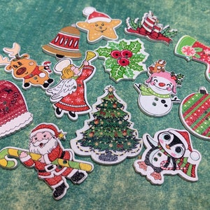 Christmas Wooden Button Holiday Novelty Sewing Buttons Scrapbooking Card Making Supplies Large DIY Decor Craft 10 mixed buttons B446 image 1