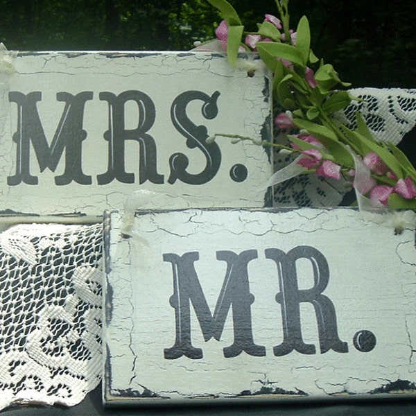 Mr Mrs Wedding Signs Chair Signs  9 x 5 Hand Painted