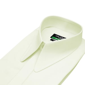 Camisa de hombre color crema con tapeta oculta y cuello tipo daga, 100% algodón, cuello largo puntiagudo, estilo retro de los años 70, ideal para la oficina.