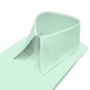 Karl Lagerfeld Style High Collar Shirt For Men Mint Green Luxury Cotton Hidden Placket 70s Spear Dagger Long Round Pointed Big Collar
