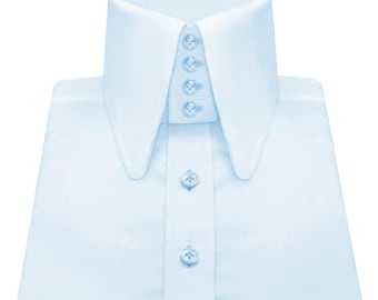 Men's Sky Blue Dress Shirt, Spear Point Collar, 1930s Retro Style