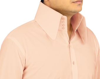 Men's High Long Spear Collar Shirt Peach Orange Cotton 1920s Goodfellas Revival Style Round Pointed Formal Vintage Dress Shirt