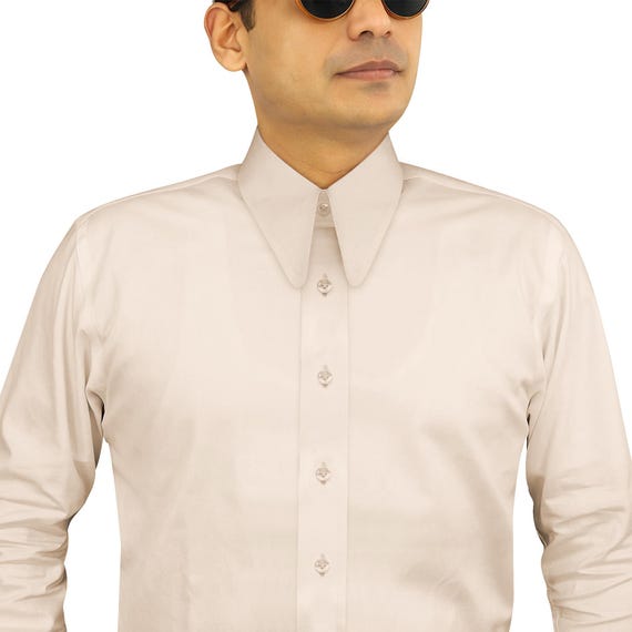 goodfellas dress shirt Men's Long Round Pointed Collar Theatre Shirt Fawn 100% Cotton 1930s Vintage Goodfellas Revival