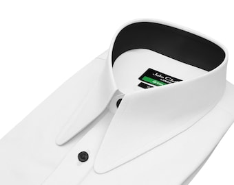 Men's 1930s Style Shirt - White Egyptian Cotton Long Pointed Collar Dress Shirt