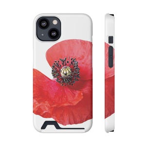 Crimson Poppy Embrace – Elegante iPhone Hülle mit Kartenfach, die Blüte der Natur zum Greifen nah