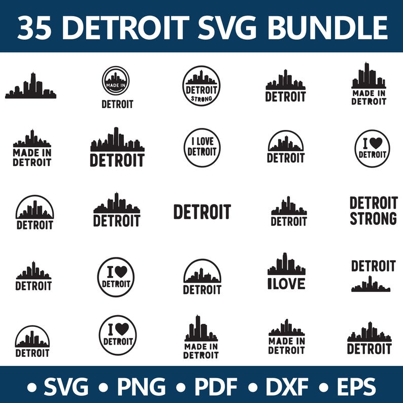 Detroit Svg Bundle, Michigan Skyline Svg Pack, Detroit Strong Svg, City ...