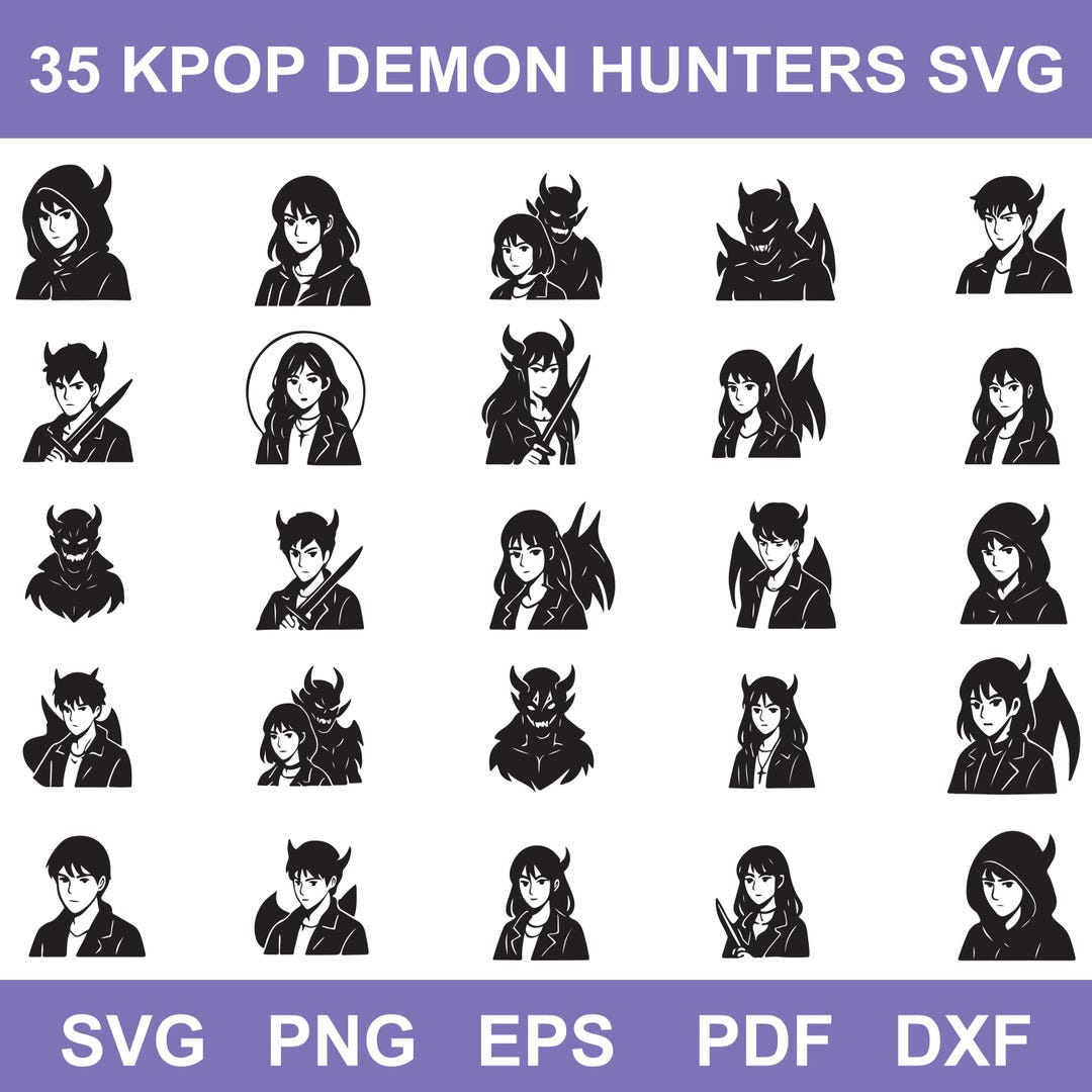 Kpop Demon Hunters SVG Bundle | Anime Demon Slayer Clipart | Dark ...
