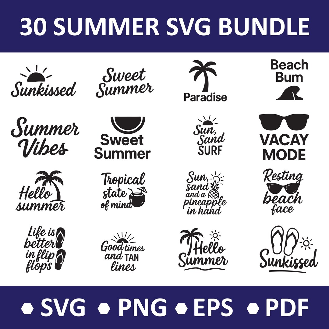 Summer Beach Quotes SVG Bundle | Cricut & Silhouette Designs (digital ...