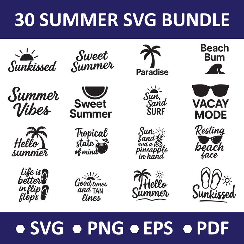 Summer Beach Quotes SVG Bundle | Cricut & Silhouette Designs (digital ...