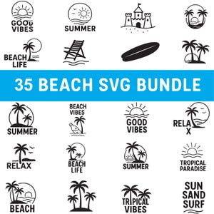 Beach Svg Bundle, Beach Clipart Svg Bundle, Summer Svg, Palm Tree Svg, Beach Life Svg, Holiday Svg, Cut File For Cricut, Instant Download