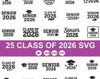 Pacchetto SVG per la cerimonia di diploma 2026 / Disegni per magliette di laurea (Download digitale)