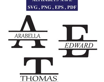 26 Split Monogram Alphabet Svg Bundle, A-Z Initial Letters Svg for Cricut, Monogram Png Eps Pdf Files, Svg files for cricut, Silhouette