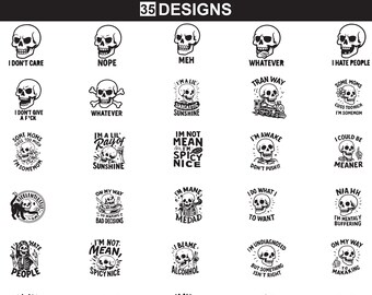 Funny Skull Sarcastic SVG Bundle, Dark Humor Designs (Instant Download)