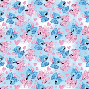 Stitch and Angel Fabric Blue Koala Fabric Cartoon Fabric Anime Fabric By The 1/2 Yard