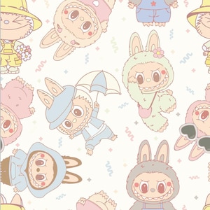Tessuto di mostri magici Tessuto di bambola di mostro Tessuto di cotone di mostro di coniglio kawaii Tessuto di cartone animato Tessuto di anime da 1/2 iarda