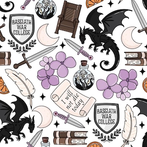 Fantasy Dragon War College Cotton Fabric Basgiath Inspired Print, 100% Cotton for Bookish Sewing, Quilting & Cosplay Crafts  By The 1/2 Yard