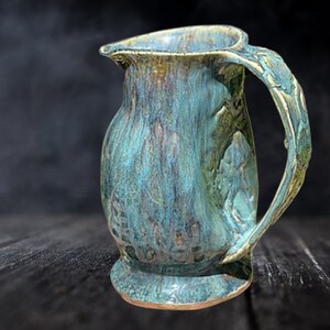 Handmade Blue and Turquoise Ceramic Pitcher | Unique Texture Inserts | 6 Cup Capacity | Easy Pour | Wide Handle | Tableware | Home Decor