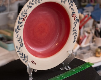 Vegetable Bowl, Hand Painted | Ceramic | Gray, Red, White Glaze | Side Dishes, Pasta, Rice, Soup | Holiday| Gift, Dining, Snack |Food Safe
