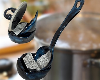 Ceramic Ladle And Dish | Handmade| Blue Glaze, Underglaze Pattern | Serving, Kitchenware| Cooking, Baking, Organizing, Clean Counter