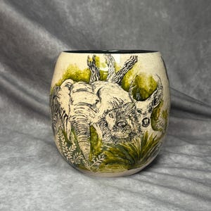 Jungle Animal Planter 6.2&quot;x 5&quot; | Handmade, Ceramic | Black, Beige, Green Glazes | Interior Decoré, Africa, Zoo, Nature, Wild Life, Gardening