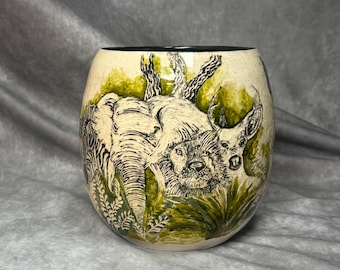 Jungle Animal Planter 6.2"x 5" | Handmade, Ceramic | Black, Beige, Green Glazes | Interior Decoré, Africa, Zoo, Nature, Wild Life, Gardening