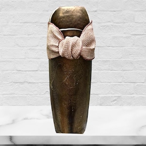 Ceramic Bronze-Like Vase With Burlap | Handmade, Tulip Opening | Bronze Glaze, Burlap  | Tall | Long Stem Flowers | Centerpiece |Art Deco