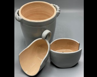 Kitchen Utility (Grey & Pink) | Canister, Bucket, Scoop, Sponge Holder | Kitchen Tool Holder | Napkin Holder, Spoons, Shovel, Vase