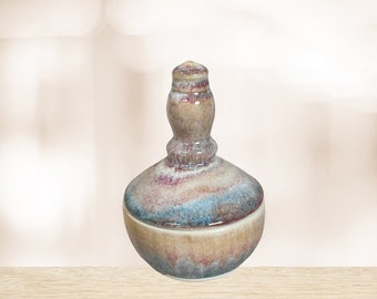 Handmade Ceramic Jar with Lid | Peach, Blue & Pink Glaze