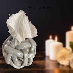 Ceramic Blue Knotted Facial Tissue Dispenser | Sky Blue Glaze | Fits Half The Box | Spa, Bath, Office | Organizer, Desk Accent | Bedroom