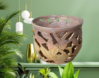 Pink Succulent Planter | Ceramic, Handmade | Handsculpted |Pink, Yellow Glazes, Gold Gilding Home, Interior Design, Table Décor, Vintage