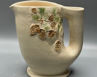 Handmade Ceramic Pitcher – Rustic Pine Cone Design, 7-Cup