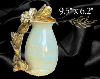 Fine Art Vase |  Hand Sculpted, Ceramic, | Sea Foam, Gold Glaze | Home Decor, One Of A Kind, Statement Centerpiece, Asymmetrical, Vintage