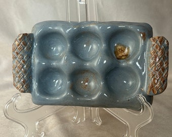 Egg Holder 6 Eggs | Ceramic, Handmade | Gray Blue Brown Glaze | Faram Fresh, Kitchenware, Baking, Vintage, Egg Organizer, Kitchen Counter
