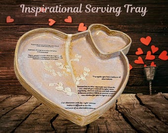 Handmade Ceramic Heart Tray  | Light Pink, Blue Glaze, Inspirational Quotes, Home, Indoor Decor, Spiritual, Psychological, Platter, Board